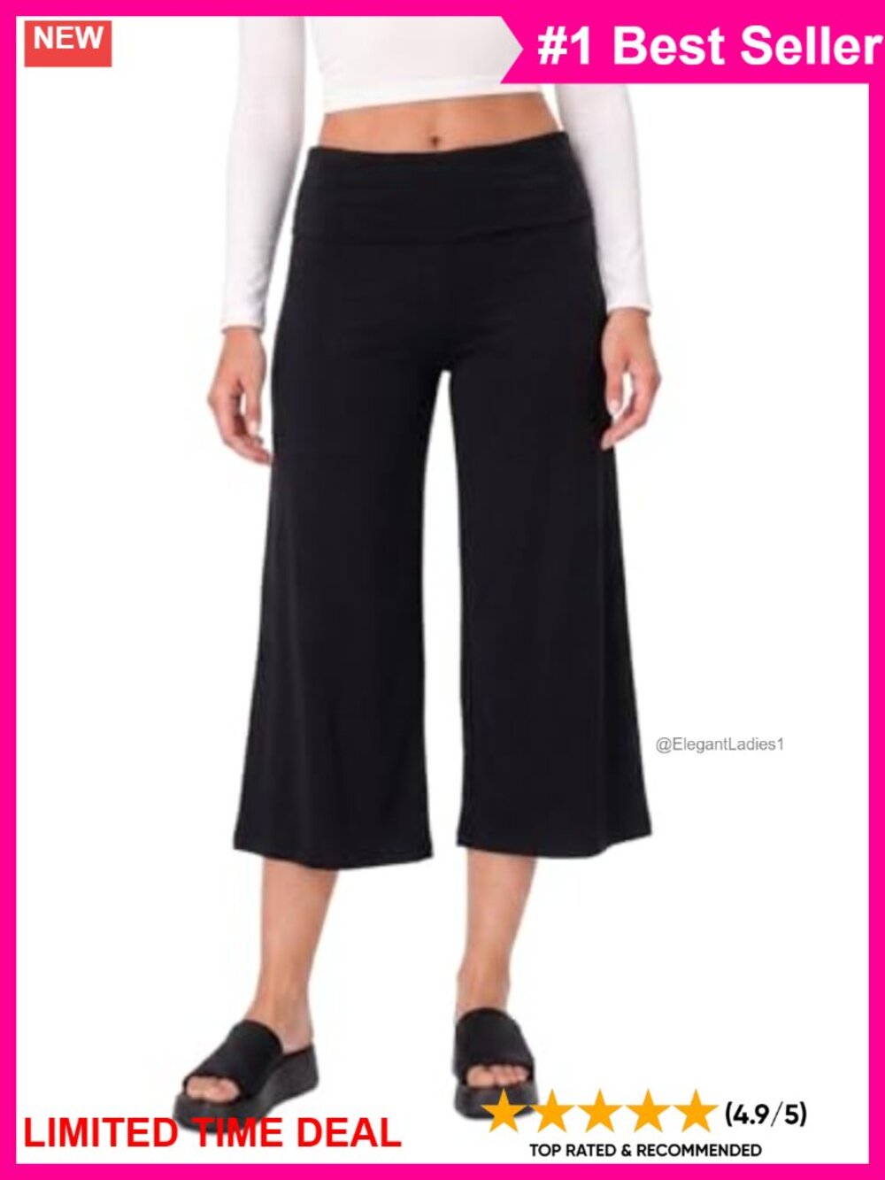 Women Capri Yoga Pants Fold Over High Waist Wide Leg Flowy Gaucho Lounge